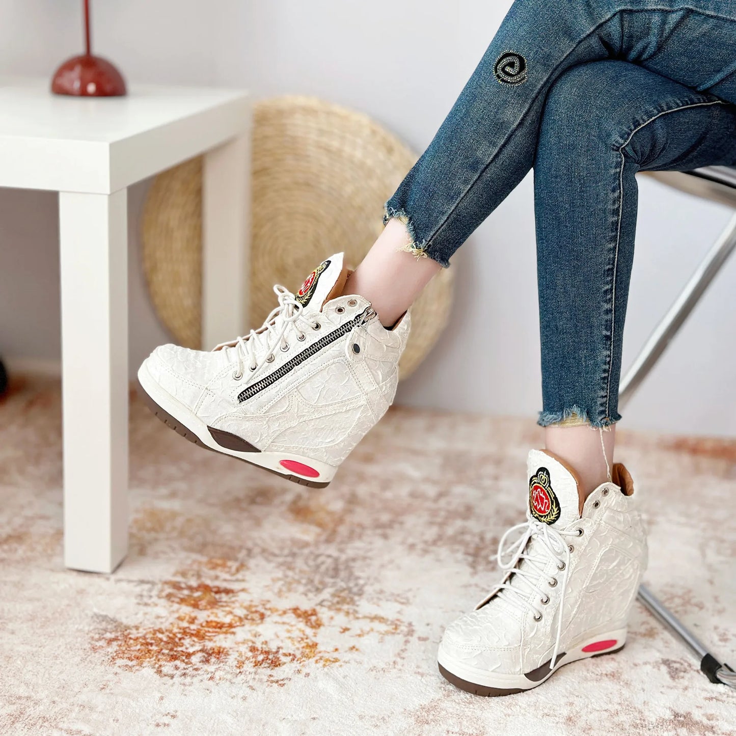 Platform Round Toe Wedge Boots