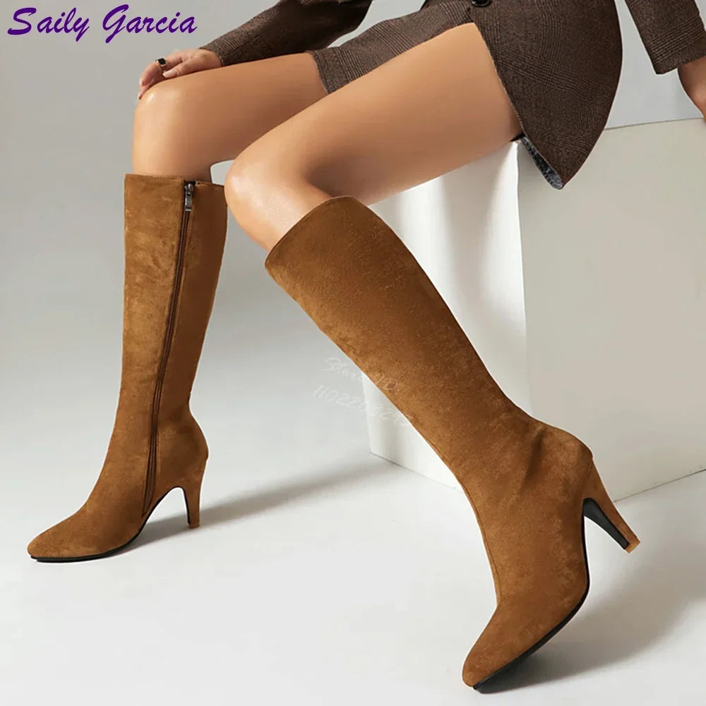 Sexy Leopard Knee High Side Zipper Boots