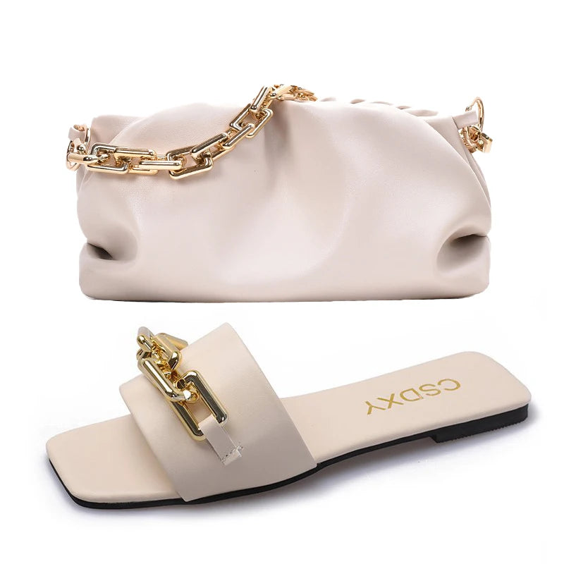 Leather Slippers W/Matching Bag Set