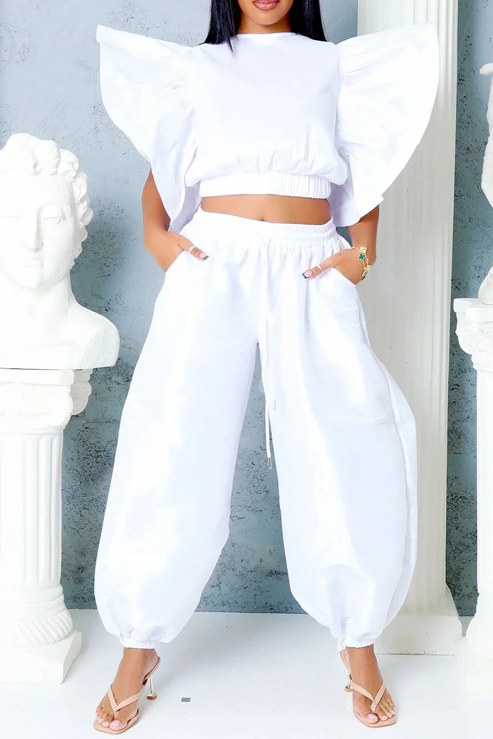 Flutter Sleeve Casual Two Piece Pants Set