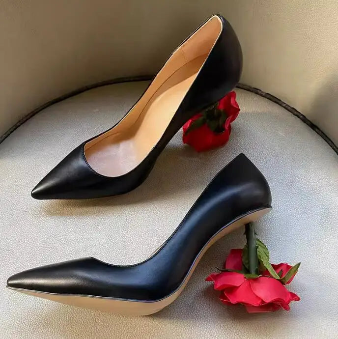 Rose Flower Slingback Real Leather Unique Heels