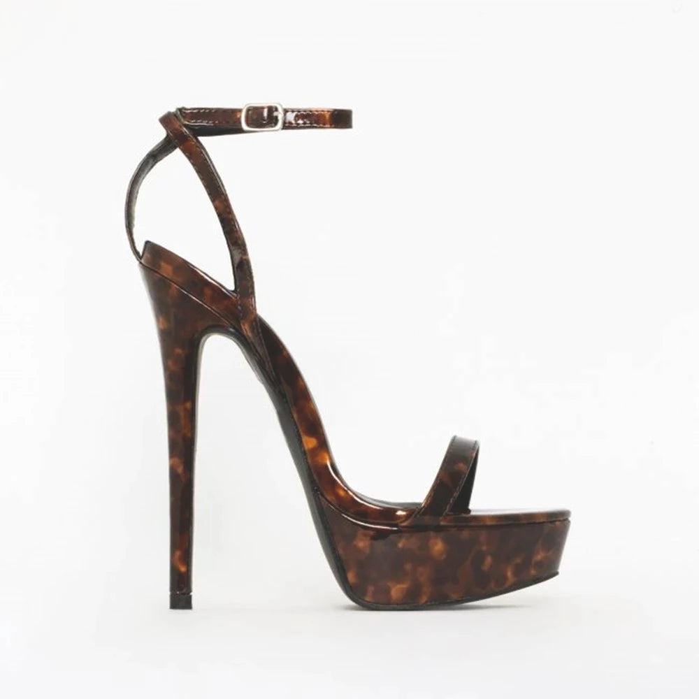 Tortoiseshell Print Platform Stiletto Heels Sandals One Belt Buckle open Toe Ankle Strap Gladiator Shoes Women Banquet Heels