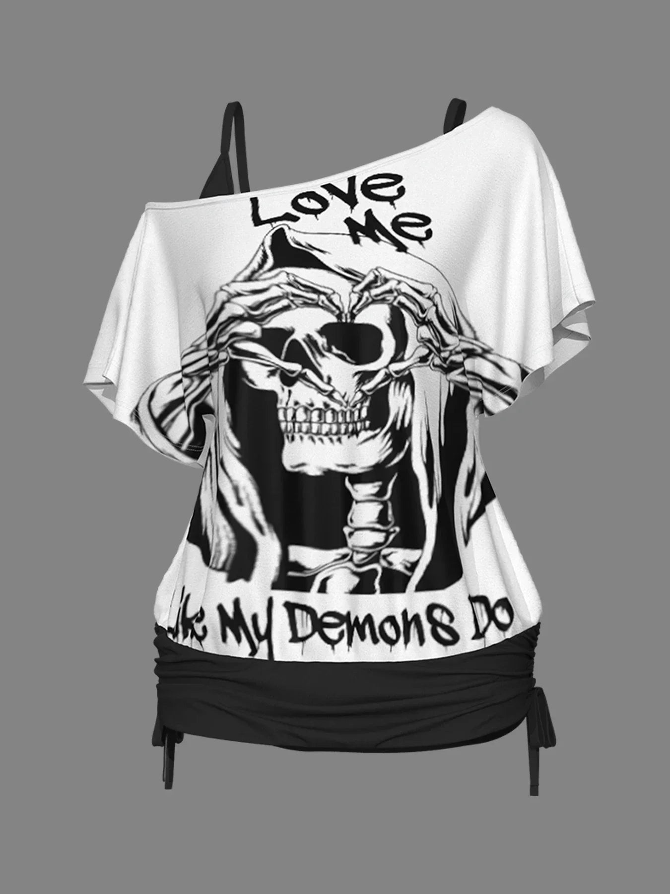 Two Piece Gothic Skull One Shoulder Set