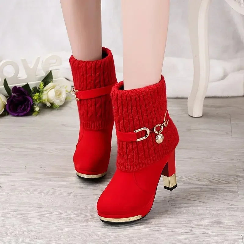 Platform Suede Ankle Thick Heels Boots