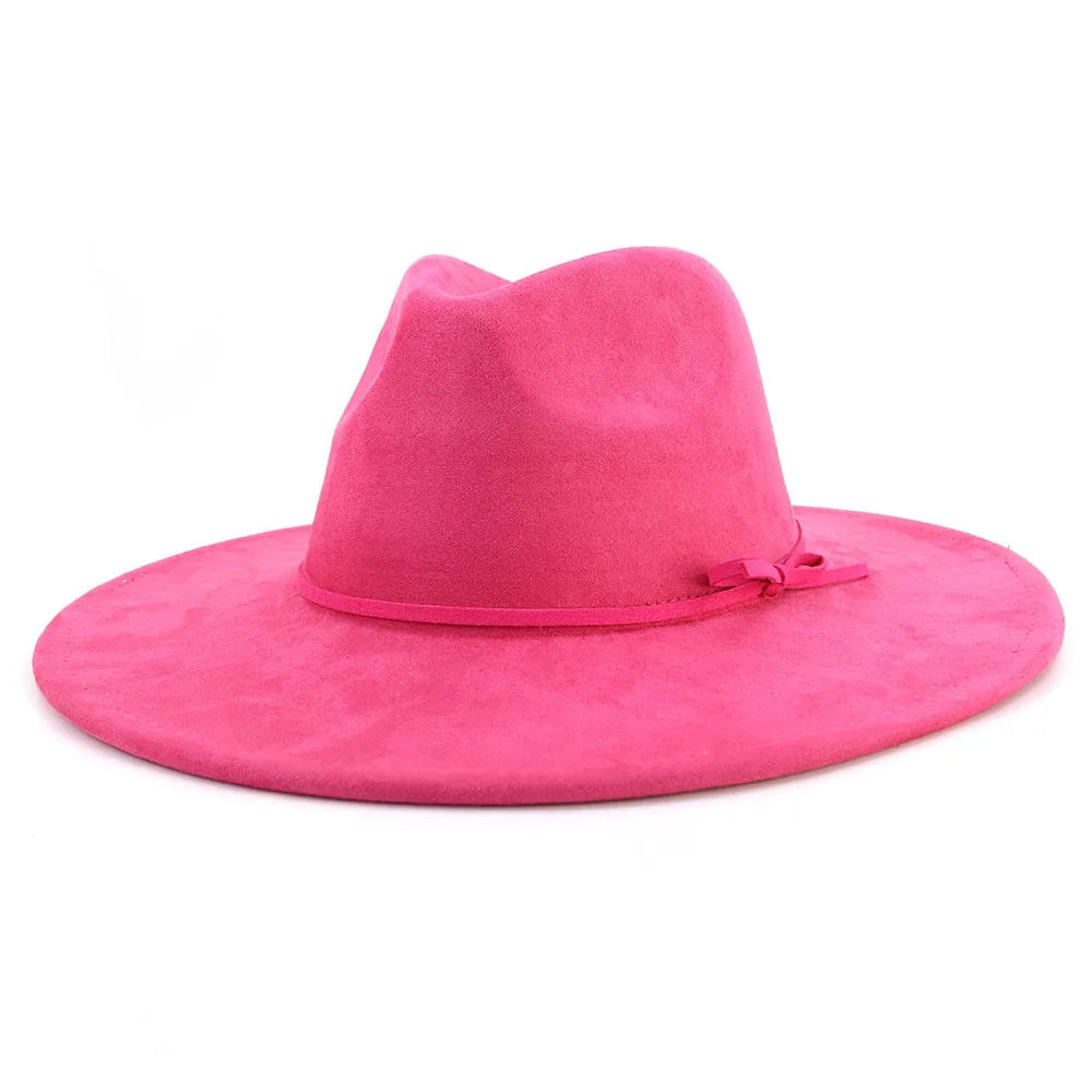 Suede fedora hat with same color accessories teardrop top wide brim hat for men and women Panama hat chapeau homme sombrero