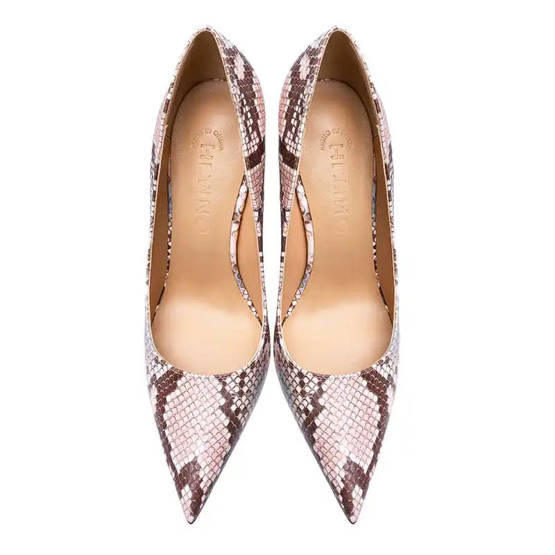 Pink snake pattern Women elegant High Heels Luxury Brand Pumps Pointed Toe Red sole Sexy Fashion Party Ladies Prom Shoes Women
