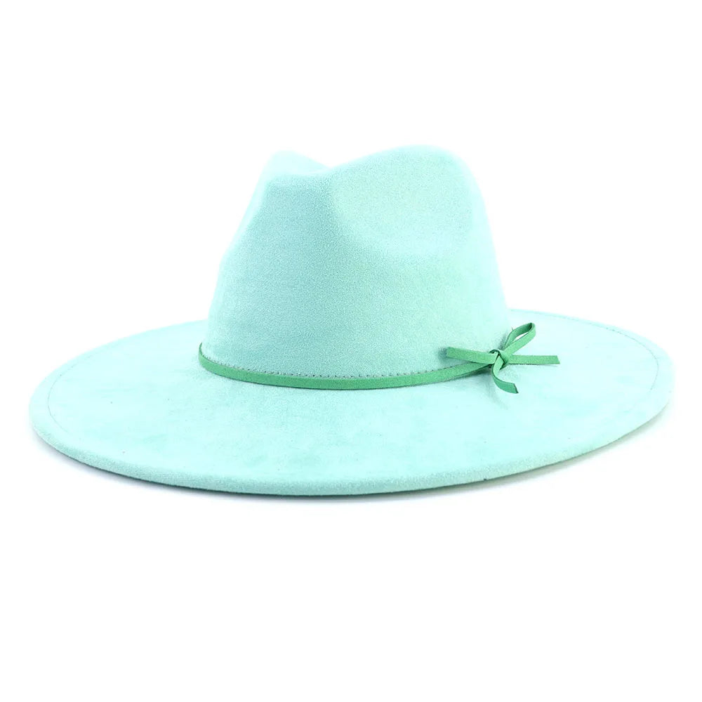 Suede fedora hat with same color accessories teardrop top wide brim hat for men and women Panama hat chapeau homme sombrero