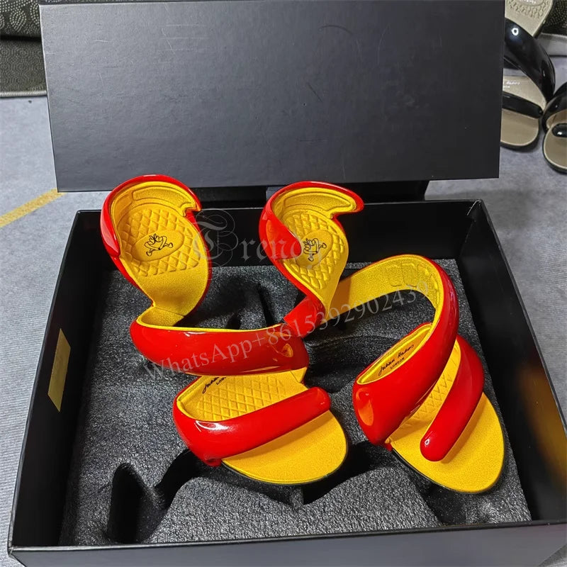 Sandals Gladiator Snake Shoes Blue Patent 2025 Women Riband Design Mixed Colors Strange Style Slip On Modern Fashion High Heels