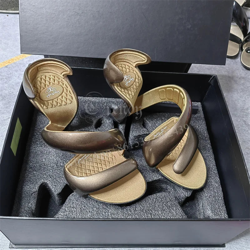 Sandals Gladiator Snake Shoes Blue Patent 2025 Women Riband Design Mixed Colors Strange Style Slip On Modern Fashion High Heels