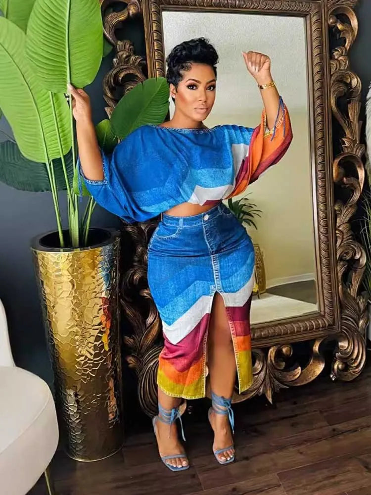 2 Piece Elegant Open Split Skirt Set