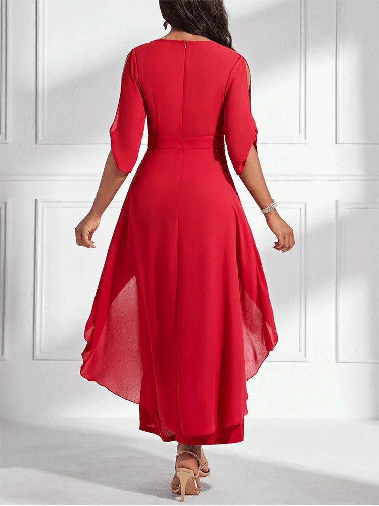 Elegant 2 Piece V-Neck Loose Pants Set