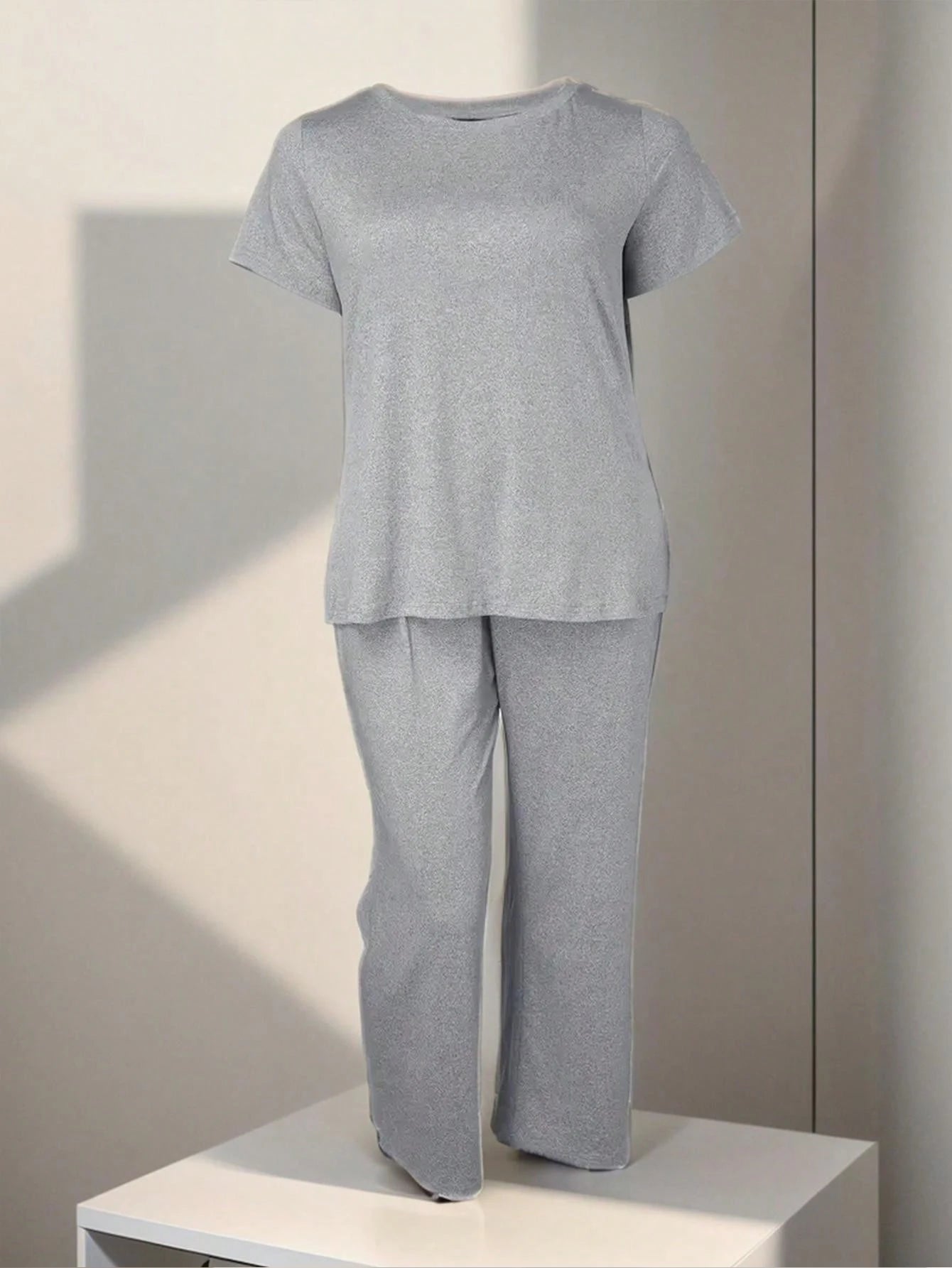 Plus Size Two Piece Summer Casual Solid Colour Tops, Yoga Wear Exercise Set, Tops and Pants