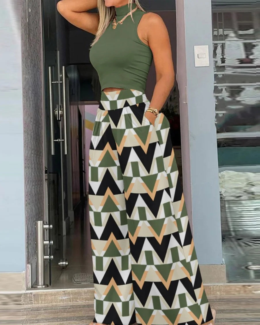 Sleeveless Turtleneck Pants 2 Piece Set