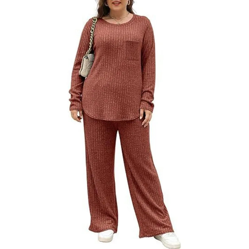 Women's 1XL-5XL Plus Size Autumn and Winter New Hot Selling Set Large Women's Two Piece Home Furnishing Set