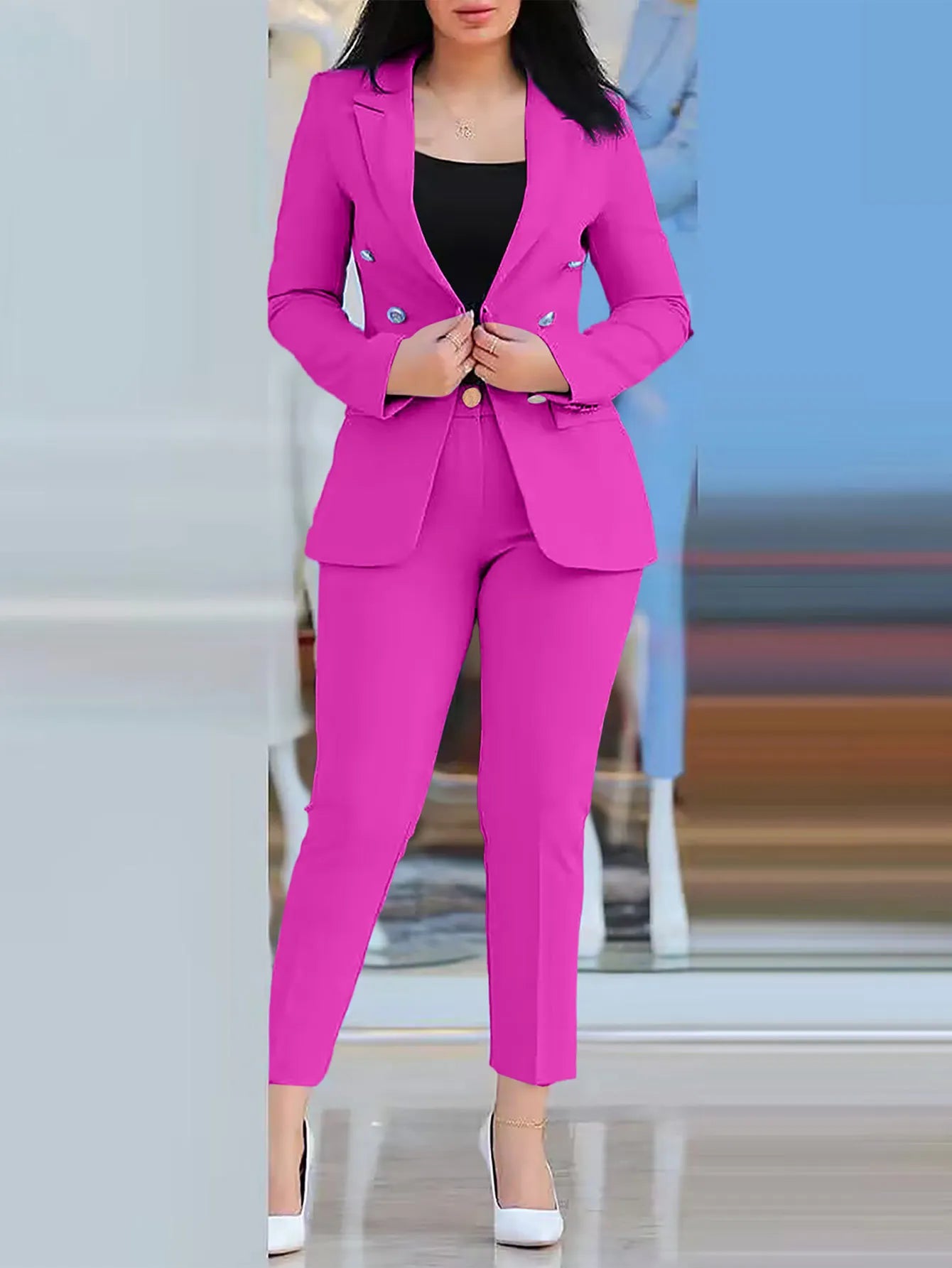 2 Piece Long Sleeve Blazer & Pants Set