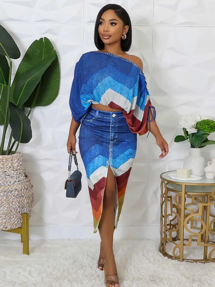 2 Piece Elegant Open Split Skirt Set