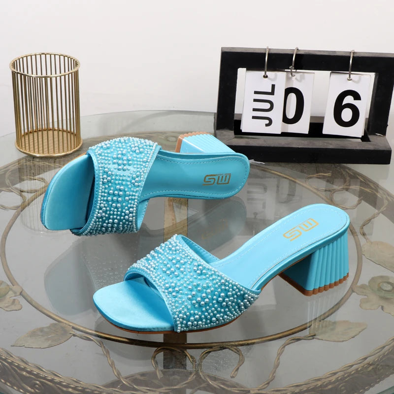 Low Thick Heel Slippers
