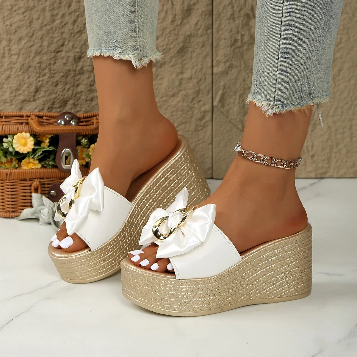 Bow Slipper Platform Wedges