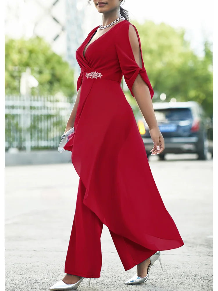 V-Neck Top and Loose Pants 2 Piece Set