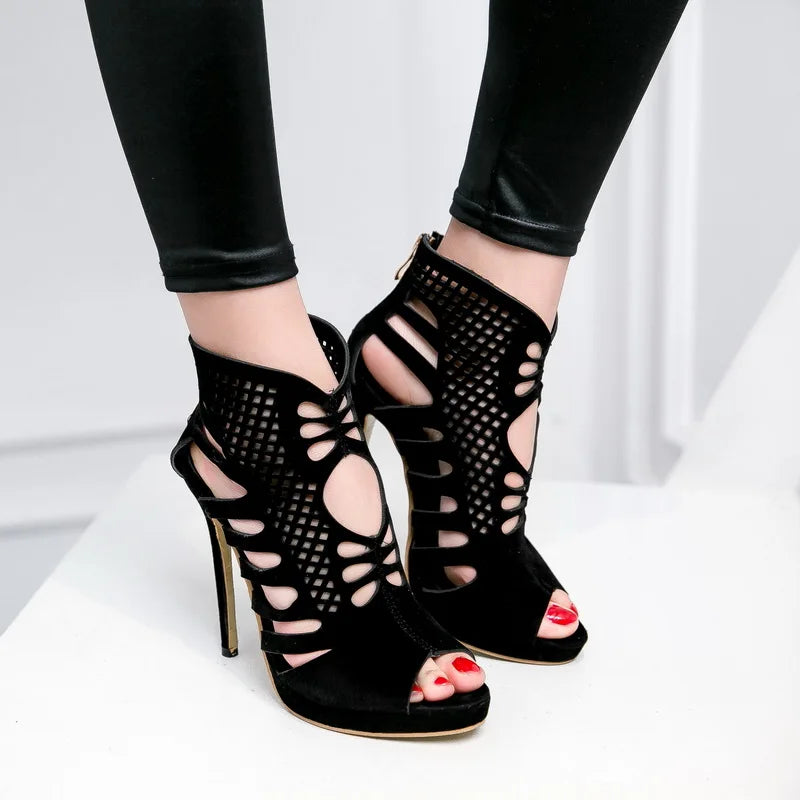 Peep Toe High Heel Boots