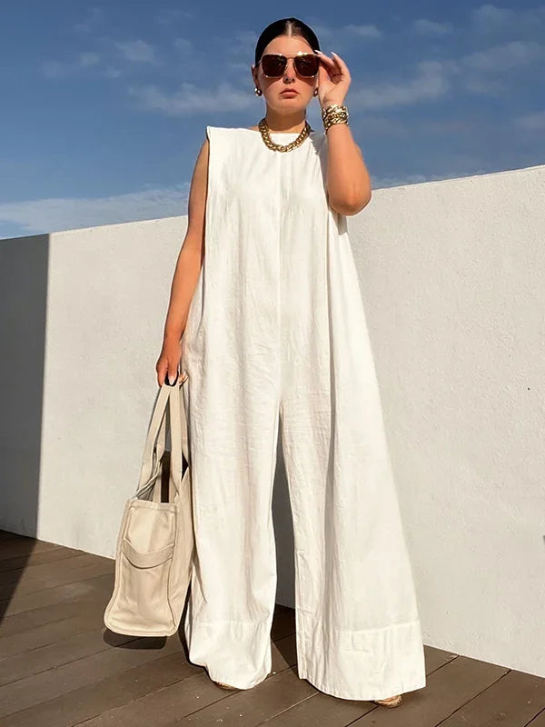 UOOZEE Women's Wide Leg Jumpsuits Female 2025 New Summer Fashion Sleeveless Solid Color Loose Casual Going Out Jump Suits