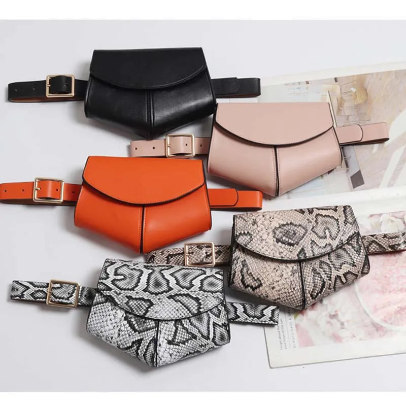 Women's Snake Waist Bag Heart Shaped Belt Bags Brand Designer Fanny Pack PU Leather Crossbody Chest Bag Fashion Small Hip Purse