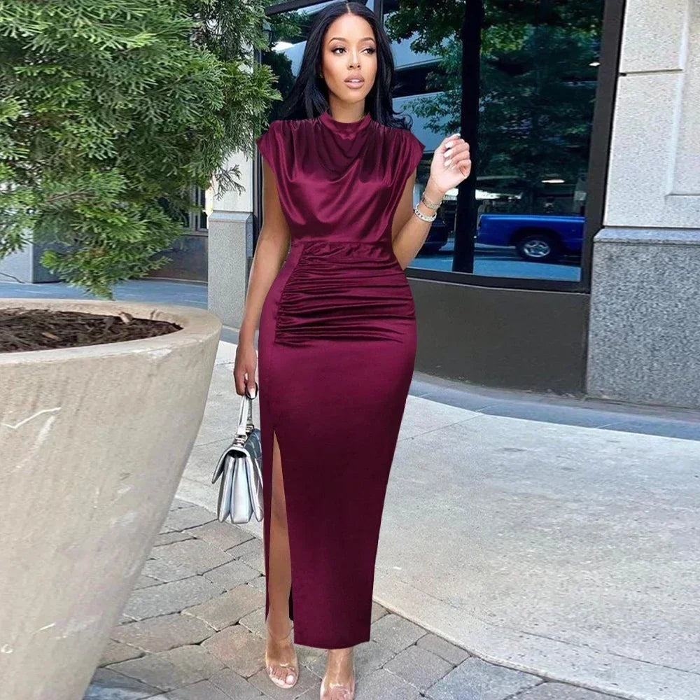 Burgundy Dresses Plus Size 4XL Sexy Bodycon Long Prom Slit Evening Birthday Party Cocktail Outfits for Ladies 2024 Spring Summer