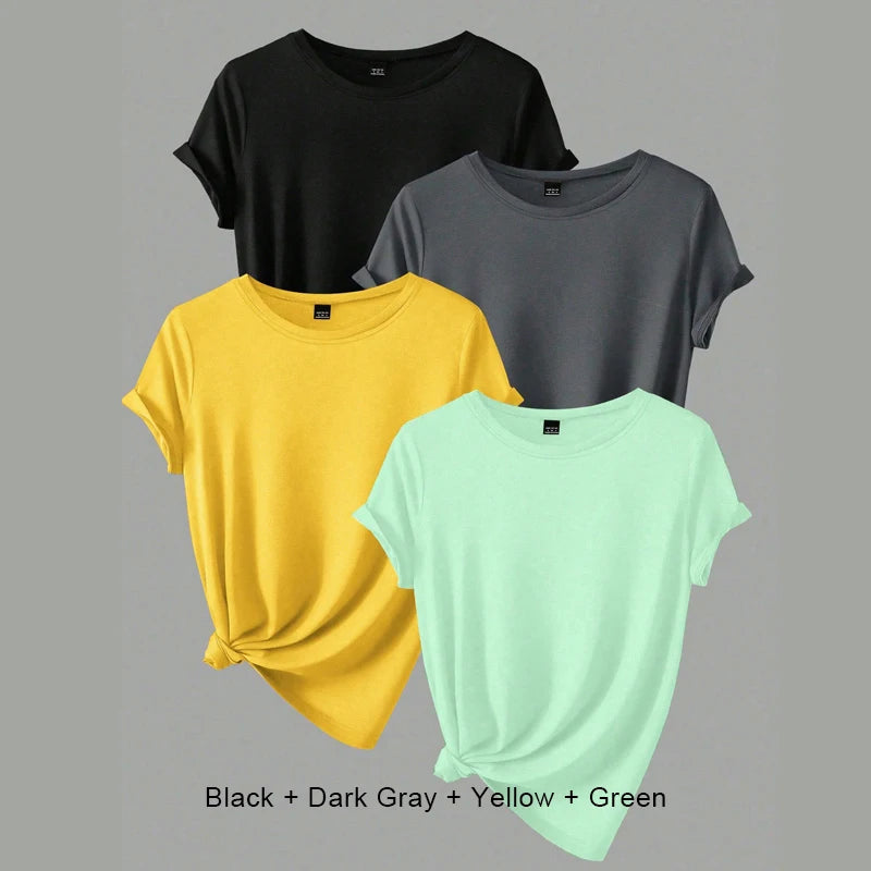 4PCS Women's Trend T-shirts Leisure Summer Tops Woman Clothing Plus Size Short Sleeve T Shirt Clothes for Women Tee Top Outfit