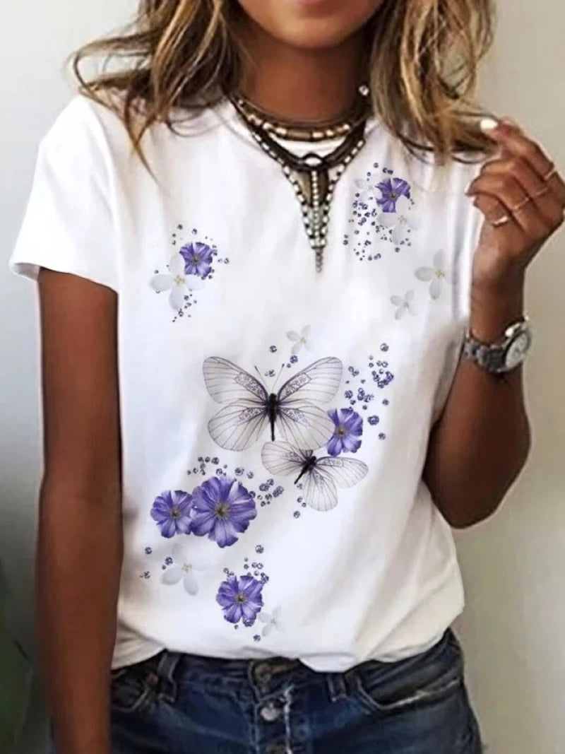 Plus Size Temperament summer short-sleeved t-shirt women loose t-shirt women fashion printing top women