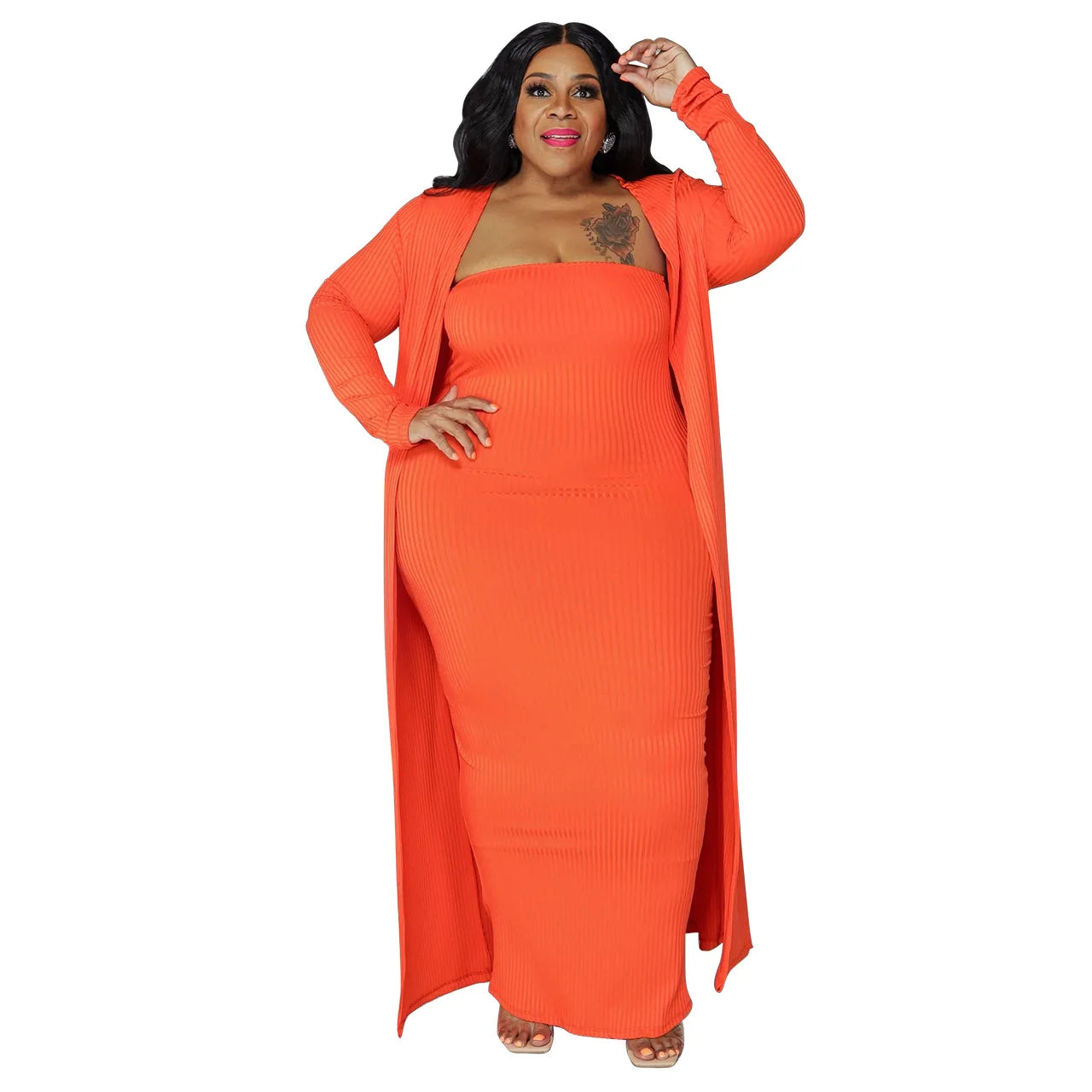 2 Piece Cardigan + Strapless Bodycon Dress Set