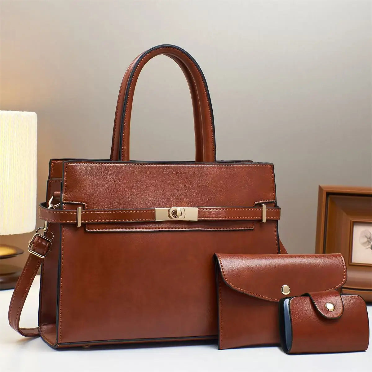 2025 Premium 3-Piece Tote Set - Luxe Structured Handbags, Minimalist Women's Office Purse Collection, Trendy Work Essentials