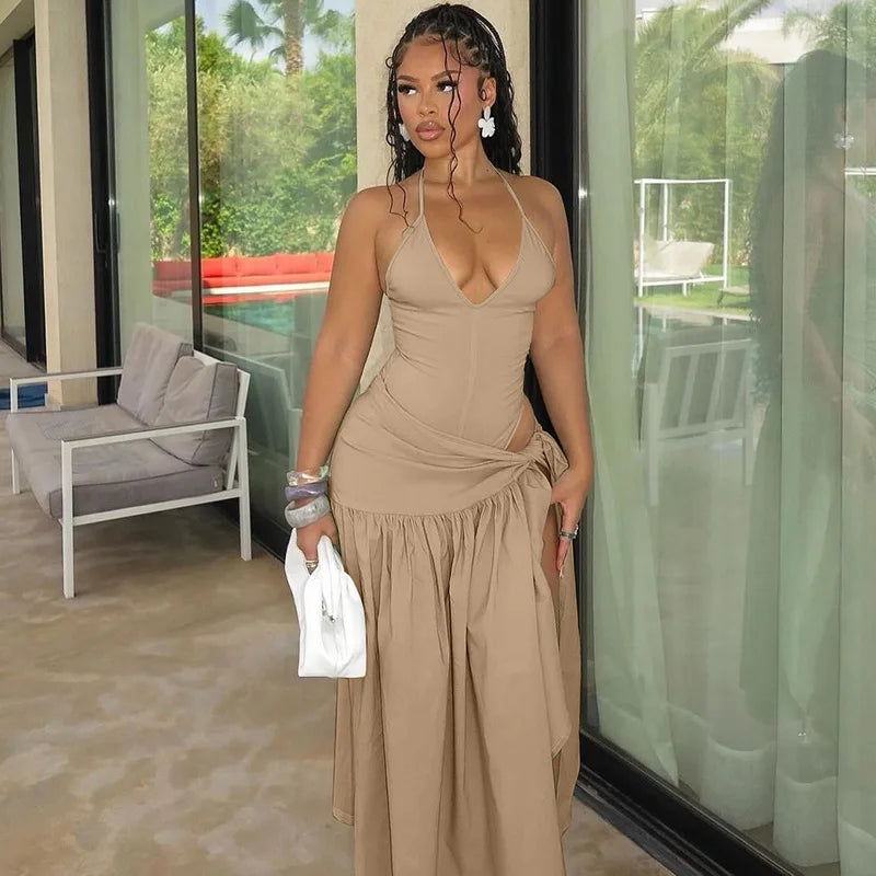 Elegant Fashion Women's Set Sleeveless Strap Bodysuit +Long Skirts Set Autumn Tracksuit Sexy 2025 Tie Up Two 2 Piece Set Outfits