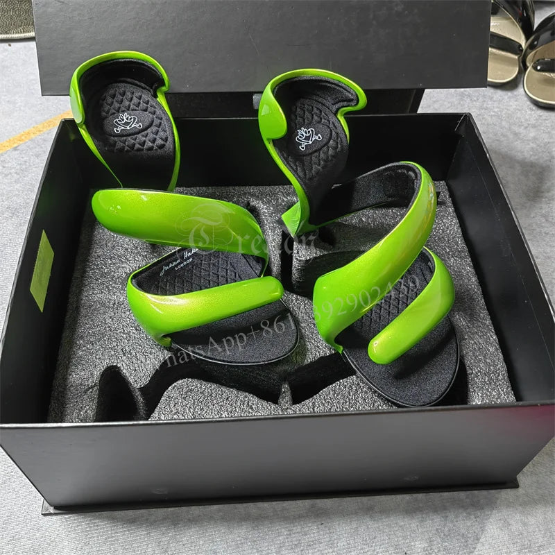 Sandals Gladiator Snake Shoes Blue Patent 2025 Women Riband Design Mixed Colors Strange Style Slip On Modern Fashion High Heels