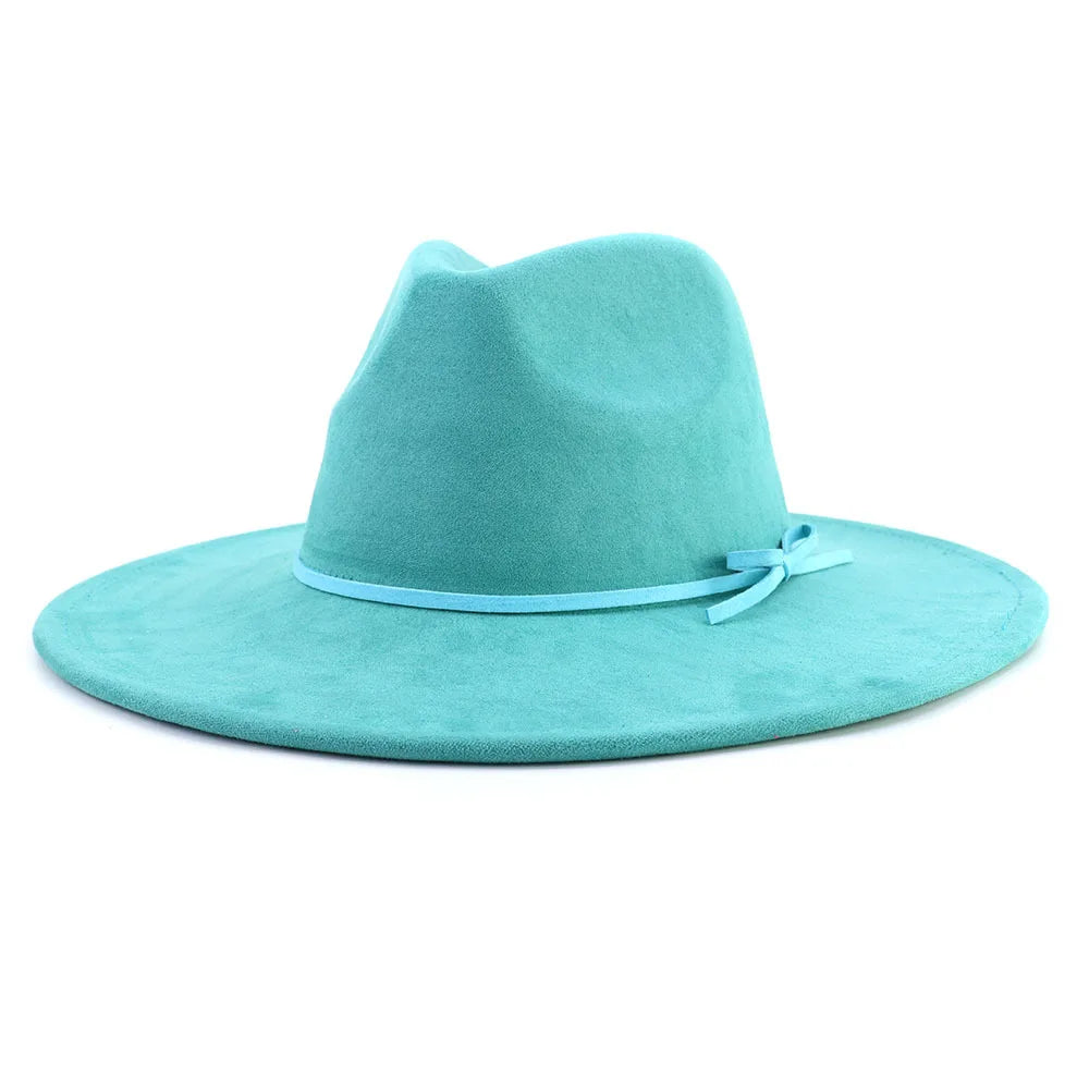 Suede fedora hat with same color accessories teardrop top wide brim hat for men and women Panama hat chapeau homme sombrero