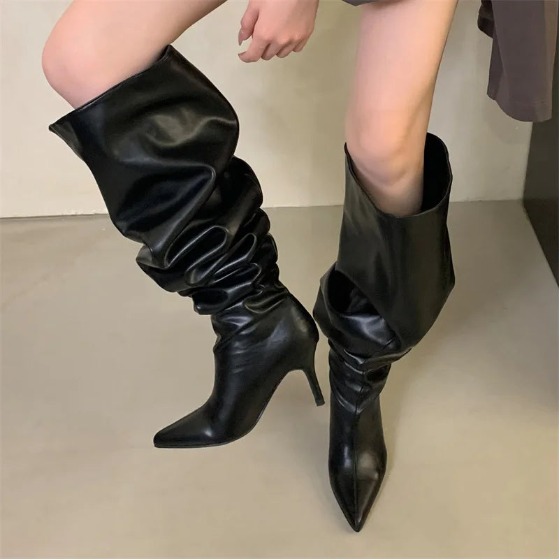 Eilyken Sexy Thin High Heels Pointed Toe Women Over-The-Knee Boots Street Style Stripper Motorcycle Long Booties Winter Shoes