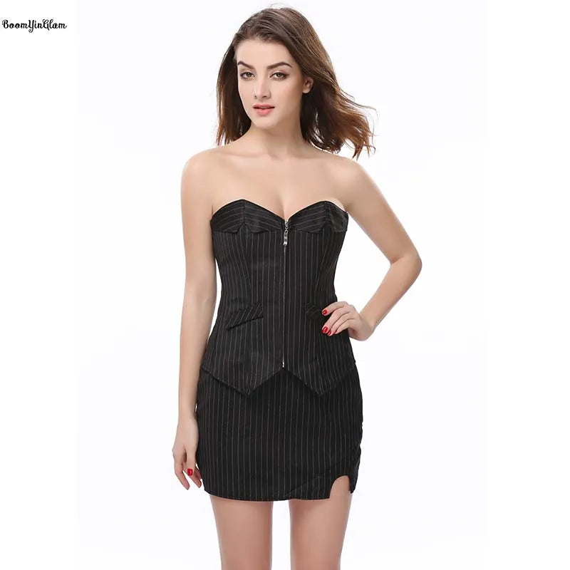 3 Piece in One Skirt Thong Corset Set