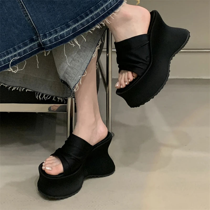 Leopard Print Platform Wedge Slippers