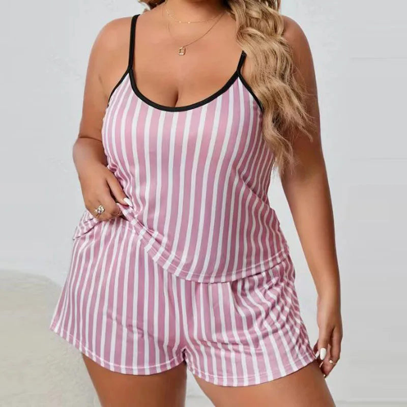 Sur plus size heart print women pajama set sleeveless XL XXL XXXL elastic waist shorts 2 pieces female sleepwear nightwear