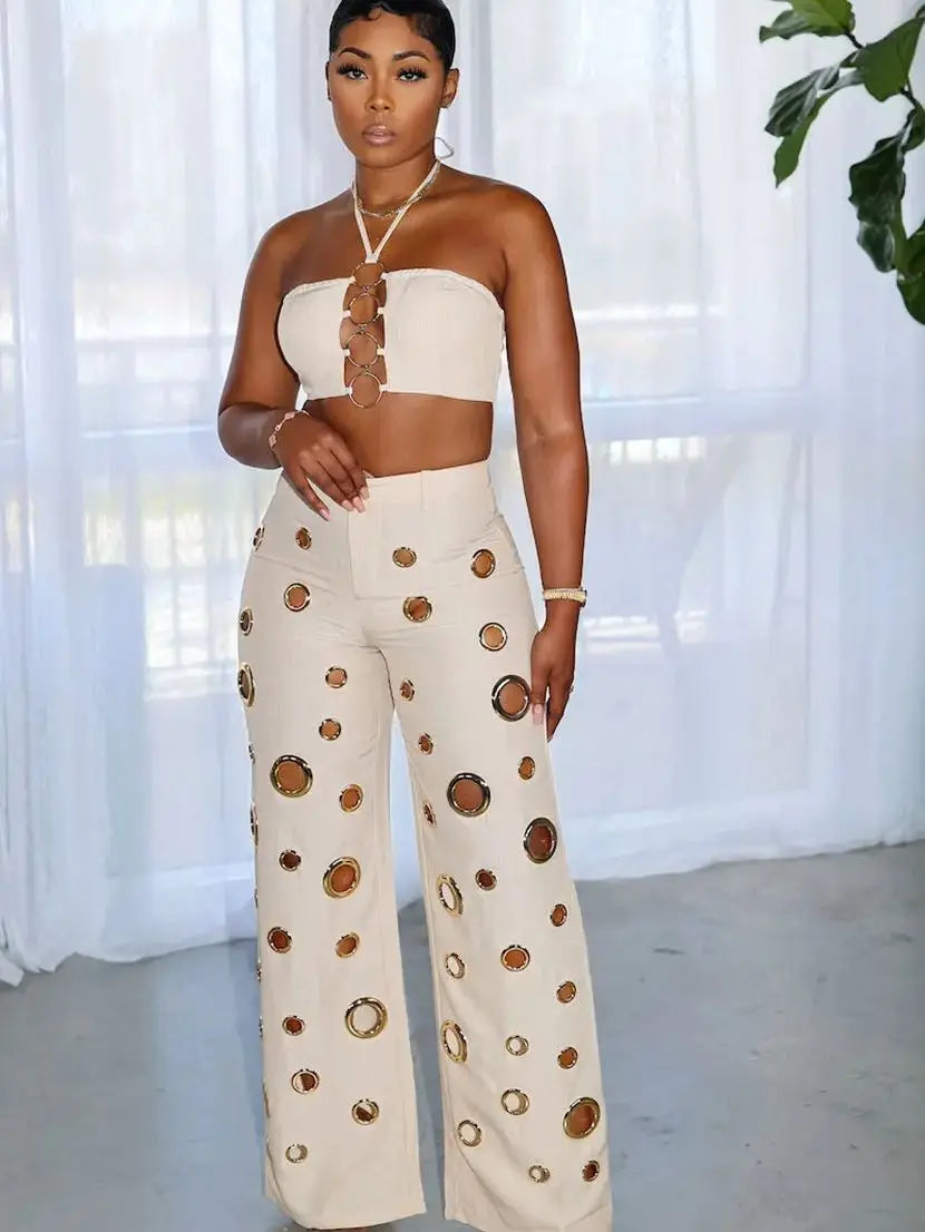2 Piece Top and Hollow Out Pants Set