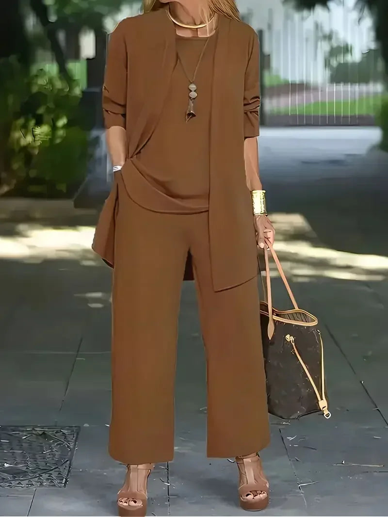 Women's Plus Size 1XL-5XL Fashion Three-Piece Outfit Set Ladies Casual Long Sleeve Cardigan Tank Top and Long Pants Outfits
