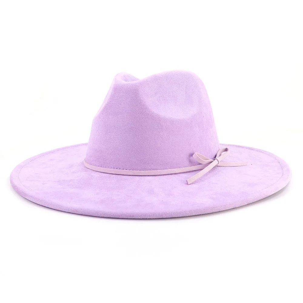 Suede fedora hat with same color accessories teardrop top wide brim hat for men and women Panama hat chapeau homme sombrero