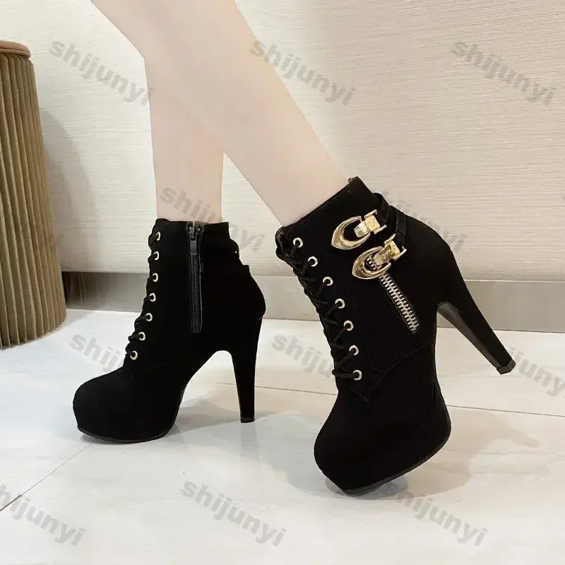 Chunky Heeled Buckle Ankle Platform Boots