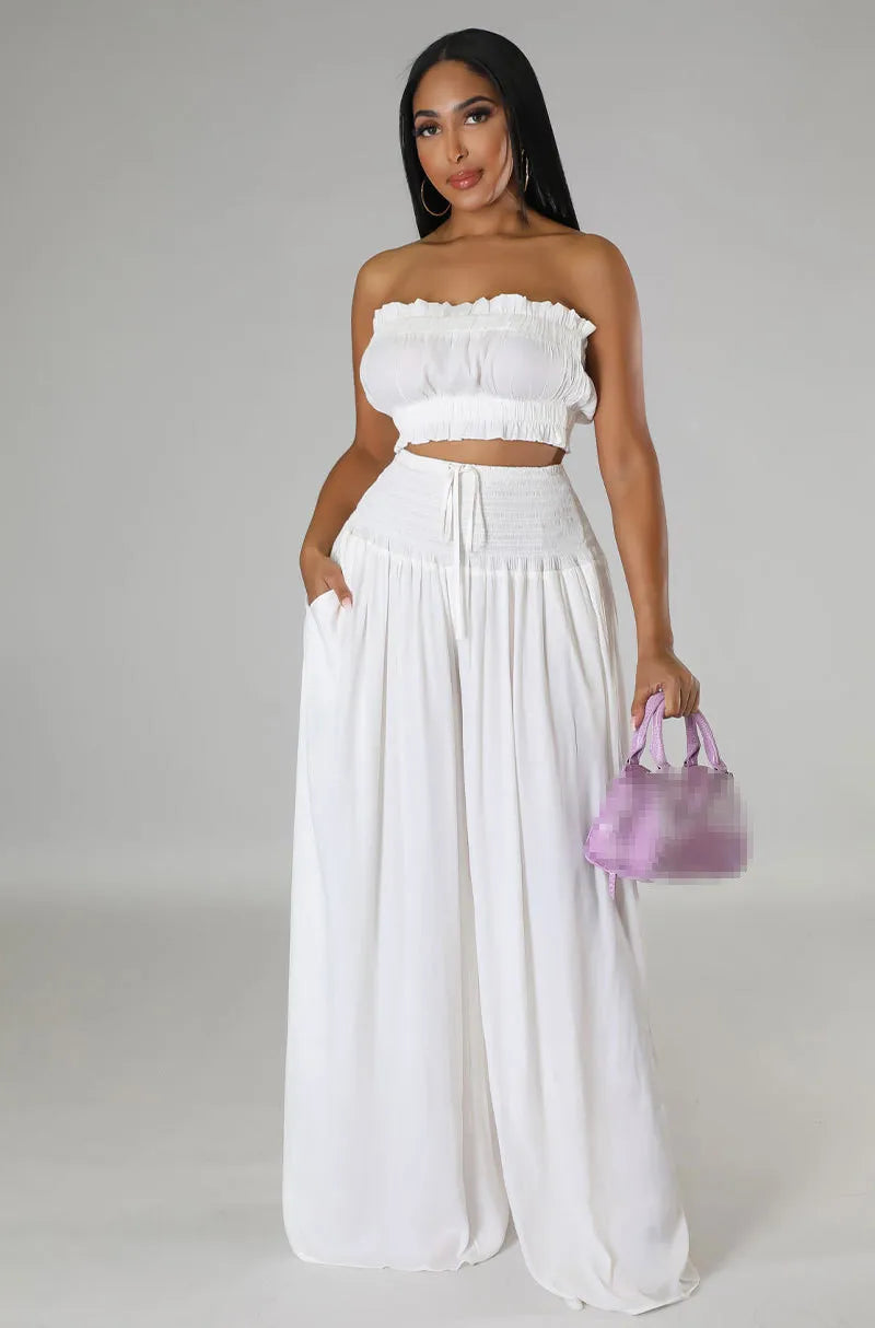 Tube Crop Top 2 Piece Pants Set