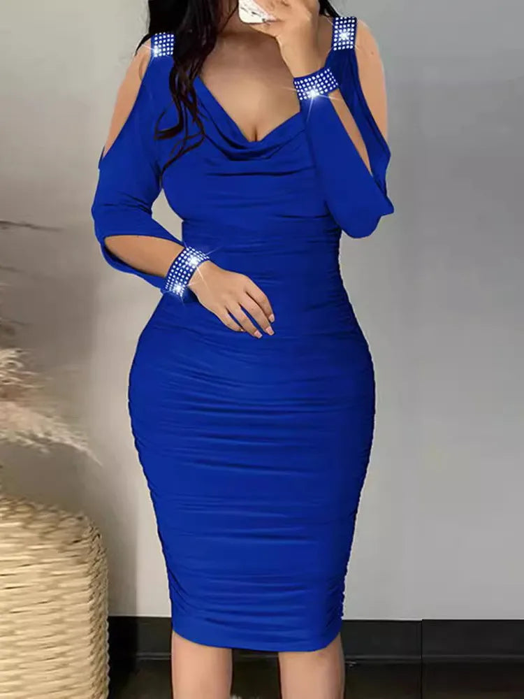 Elegant Cut Out Long Sleeve V Neck Dress