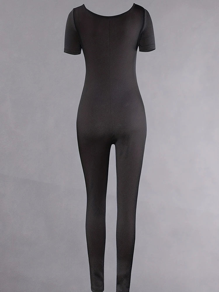 Short Sleeve Solid Bodycon Casual Romper