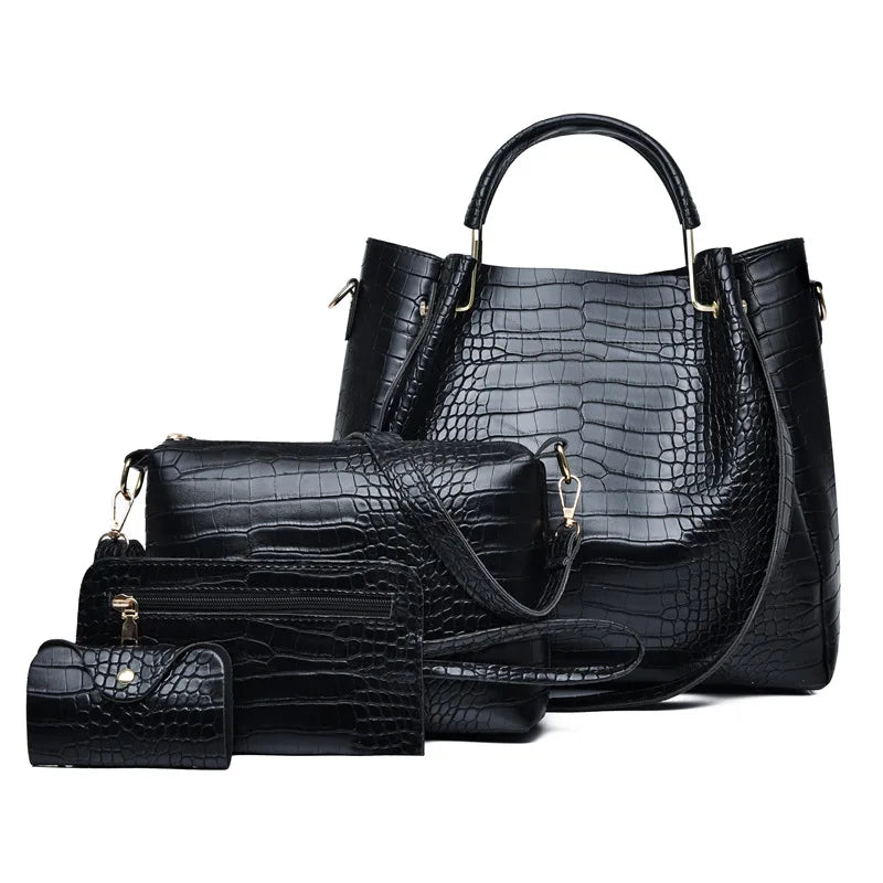 Women's Handbag 4-piece Set Women's Shoulder Bag Fashion Purse Vintage Leather Bag Large Capacity Handbag Inclined Shoulder Bag