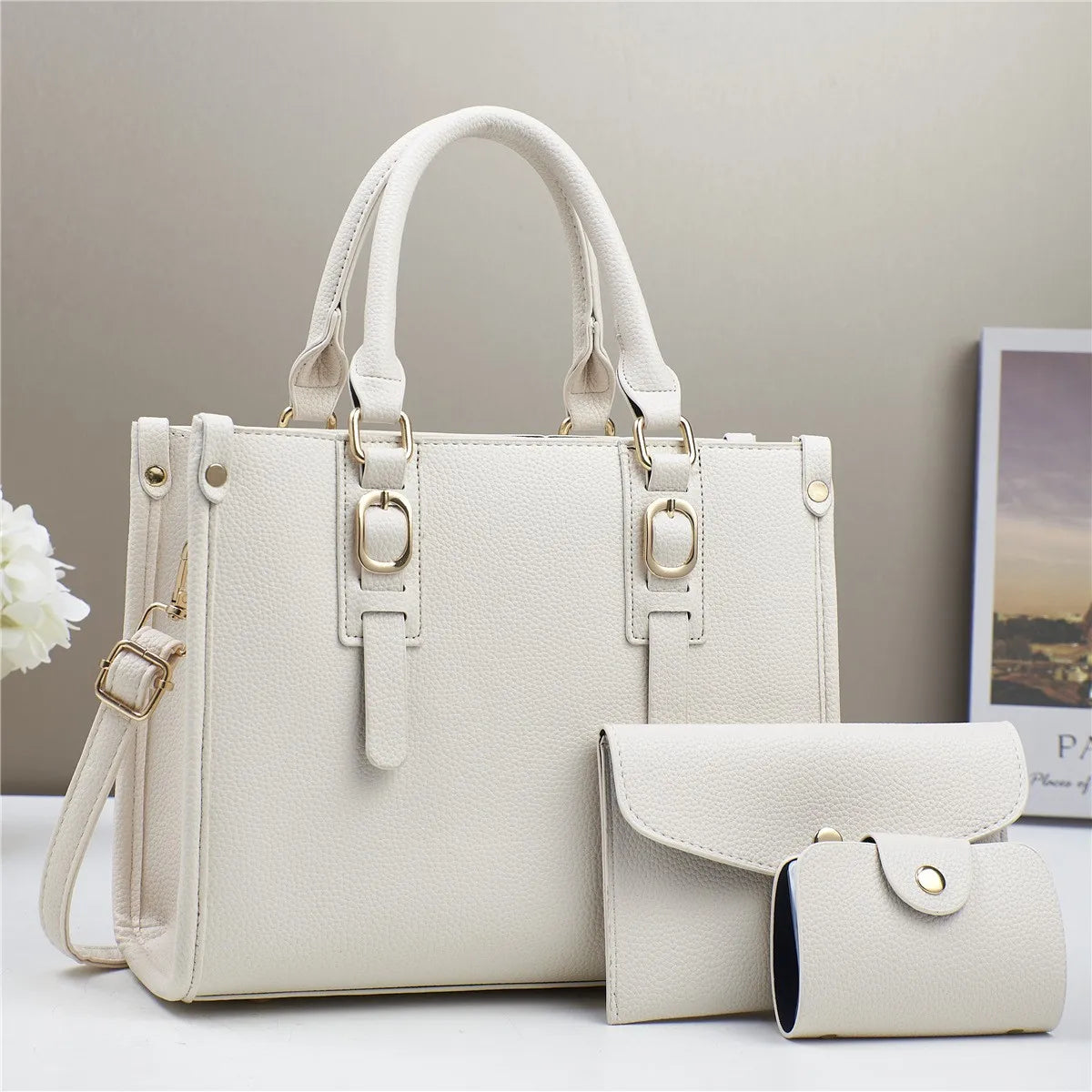 3pcs set Women Bags Soft PU Leather Handbag Purse Wallets Large Capacity Tote Shoulder Bag Girls Messenger Bags For School Work