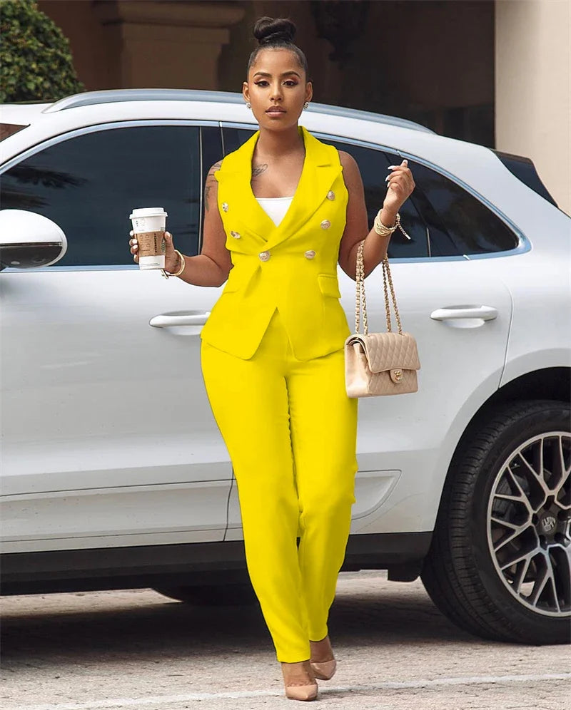 Business 2 Piece Sleeveless Blazer & Pants Set