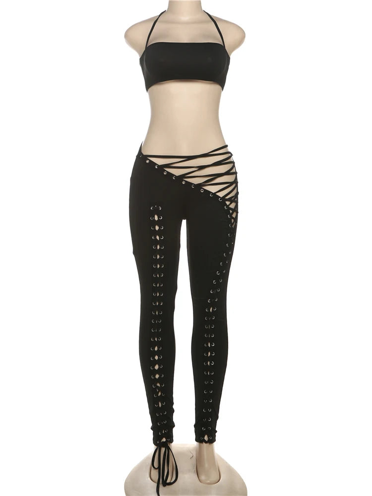 2 Piece Halter & Hollow Out Leggings Set