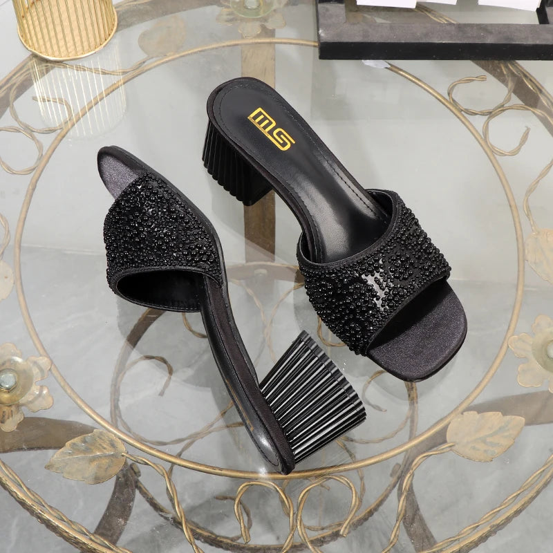 Low Thick Heel Slippers